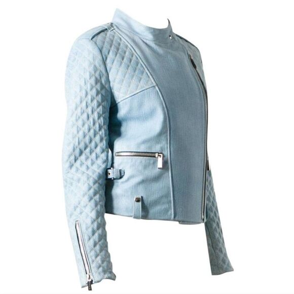 Rare Barbara Bui Blue Coated Leather Jacket